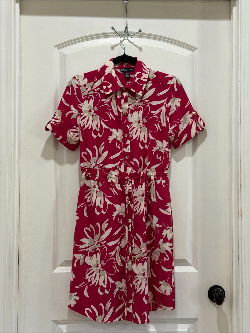 Halston Heritage Fuchsia Floral Button-Front Shirt Dress